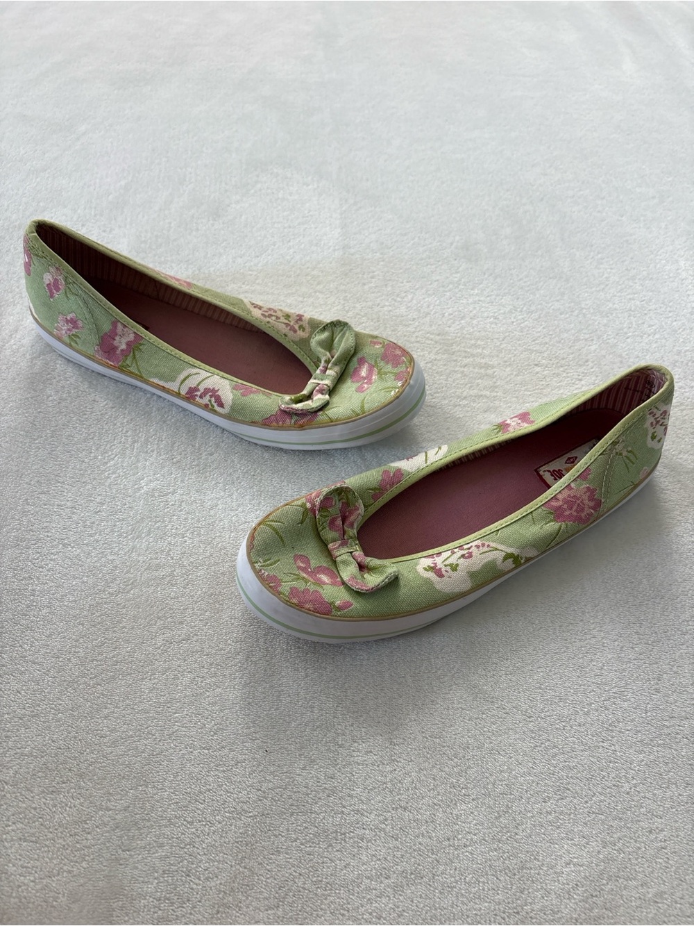 Y2K Carribean Joe Green Pink Floral Beachy Ballet Flats Womens 8.5